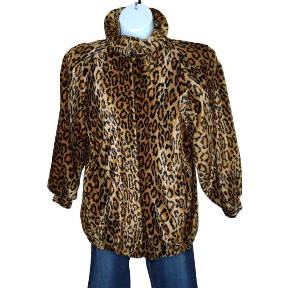 Dennis Basso Faux Leopard Bomber Size L